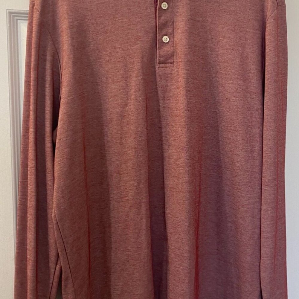 UNTUCKit Mens Large Maroon Long Sleeve Polo Shirt w/white accent trim